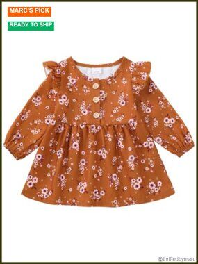 Toddler Baby Girl Long Sleeve Dress Floral Plaid Flutter Sleeve A-Line